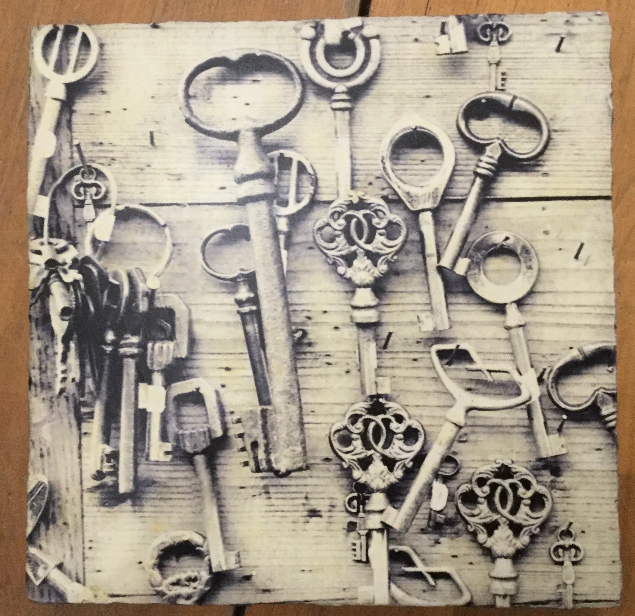 Large Lost & Found Art Block - Vintage Keys