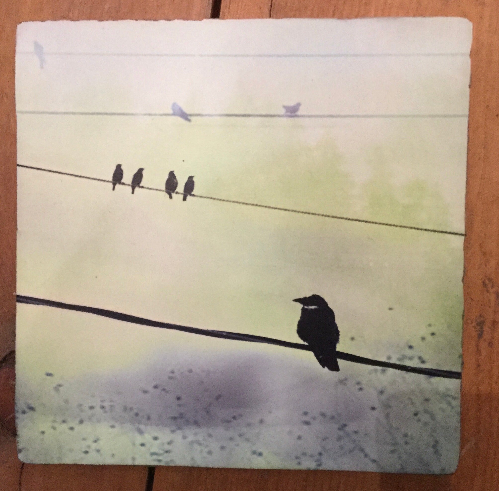 Large Lost & Found Art Block - Crows On A Wire