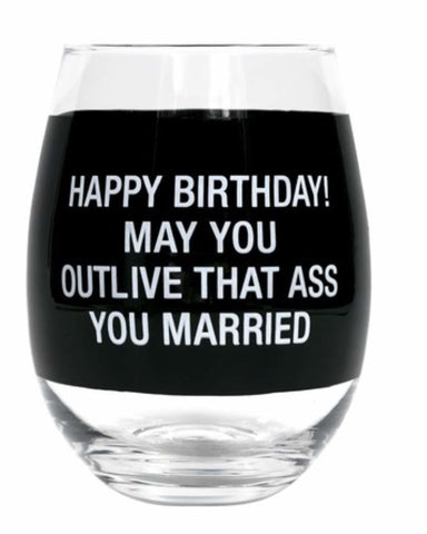Happy Bday Wine Glass